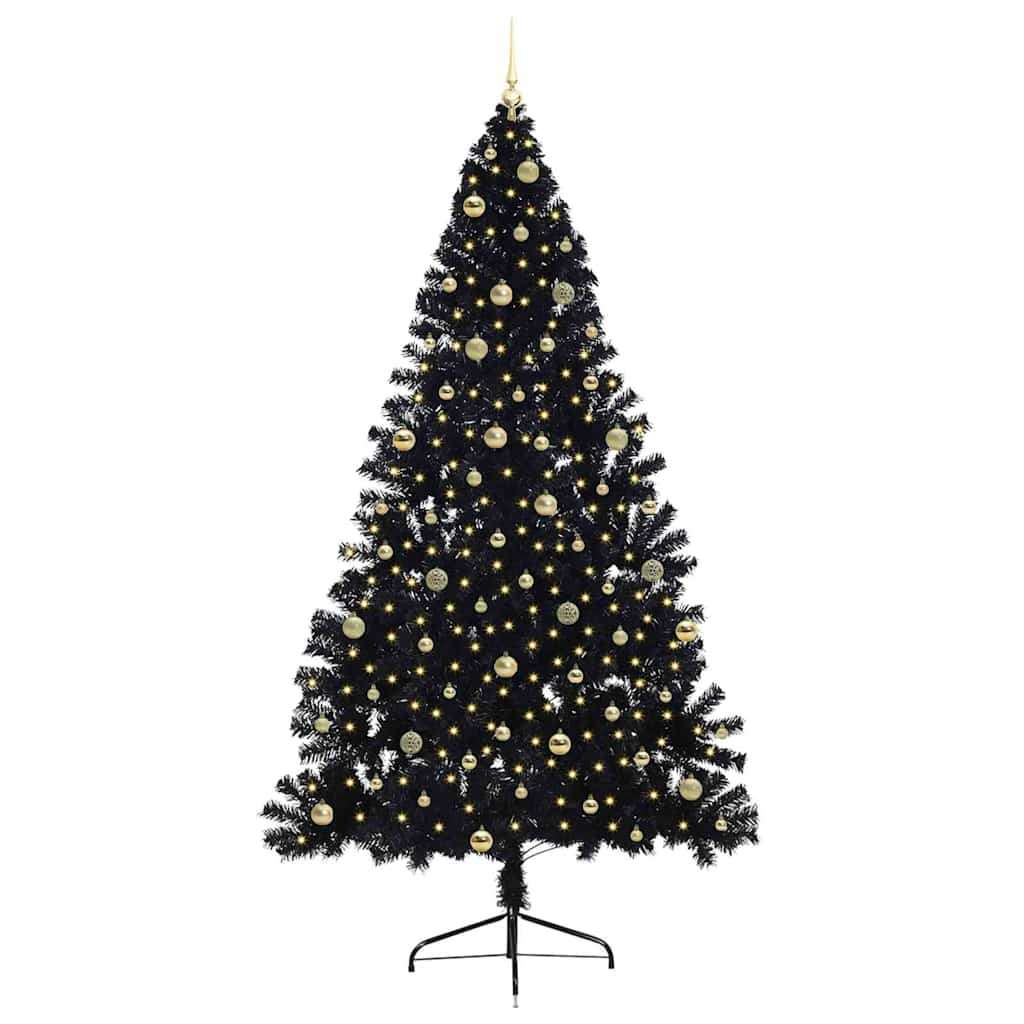 Kunstmatig Voorverlicht Kerstboom met 300 LED Zwart 240 cm PVC – afbeelding 3