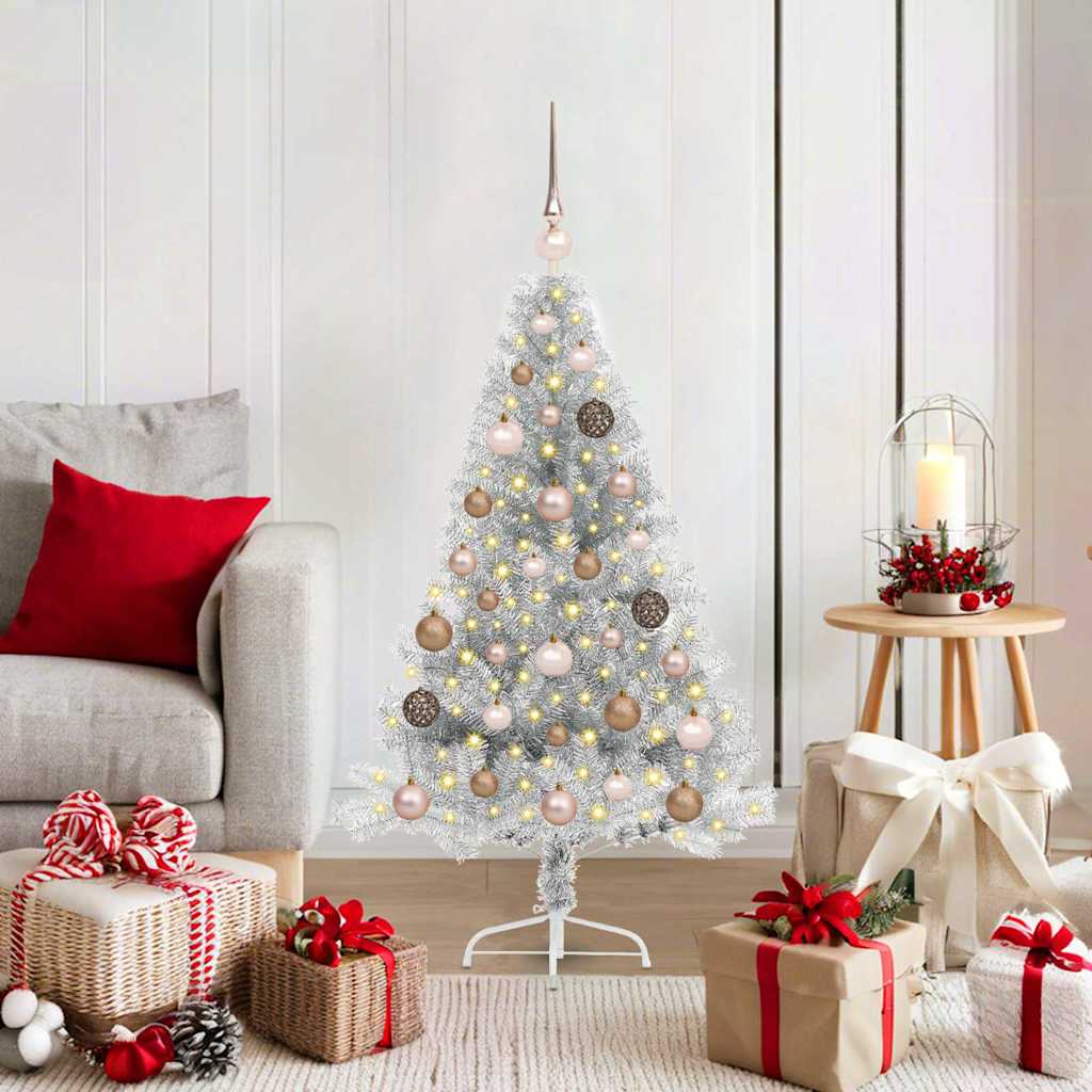 Kunstmatig Voorverlicht Kerstboom met 150 LED Zilver 120 cm PET – afbeelding 1