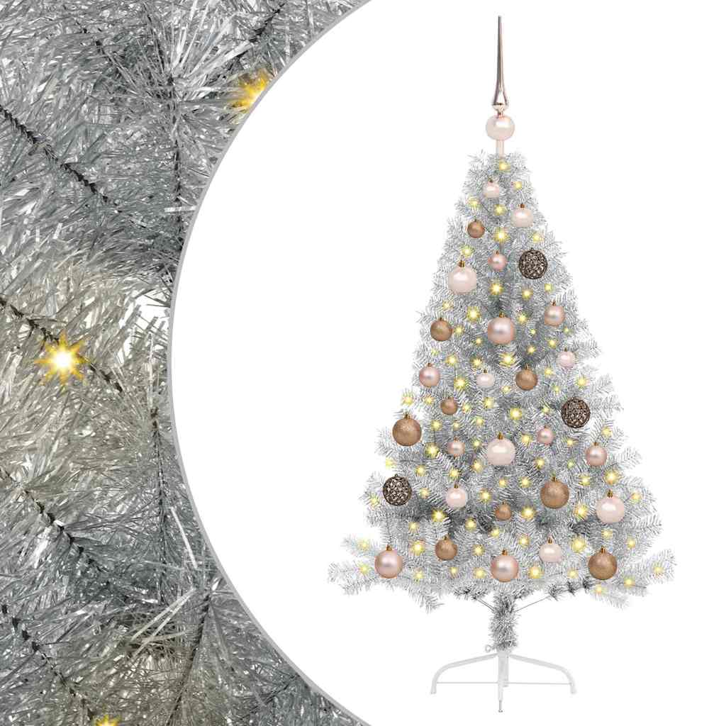Kunstmatig Voorverlicht Kerstboom met 150 LED Zilver 120 cm PET – afbeelding 2