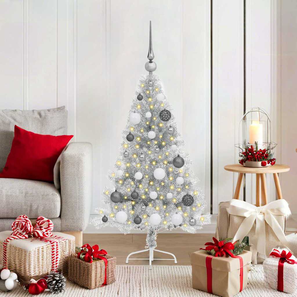 Kunstmatig Voorverlicht Kerstboom met 150 LED Zilver 120 cm PET – afbeelding 1