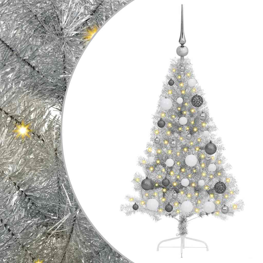 Kunstmatig Voorverlicht Kerstboom met 150 LED Zilver 120 cm PET – afbeelding 2