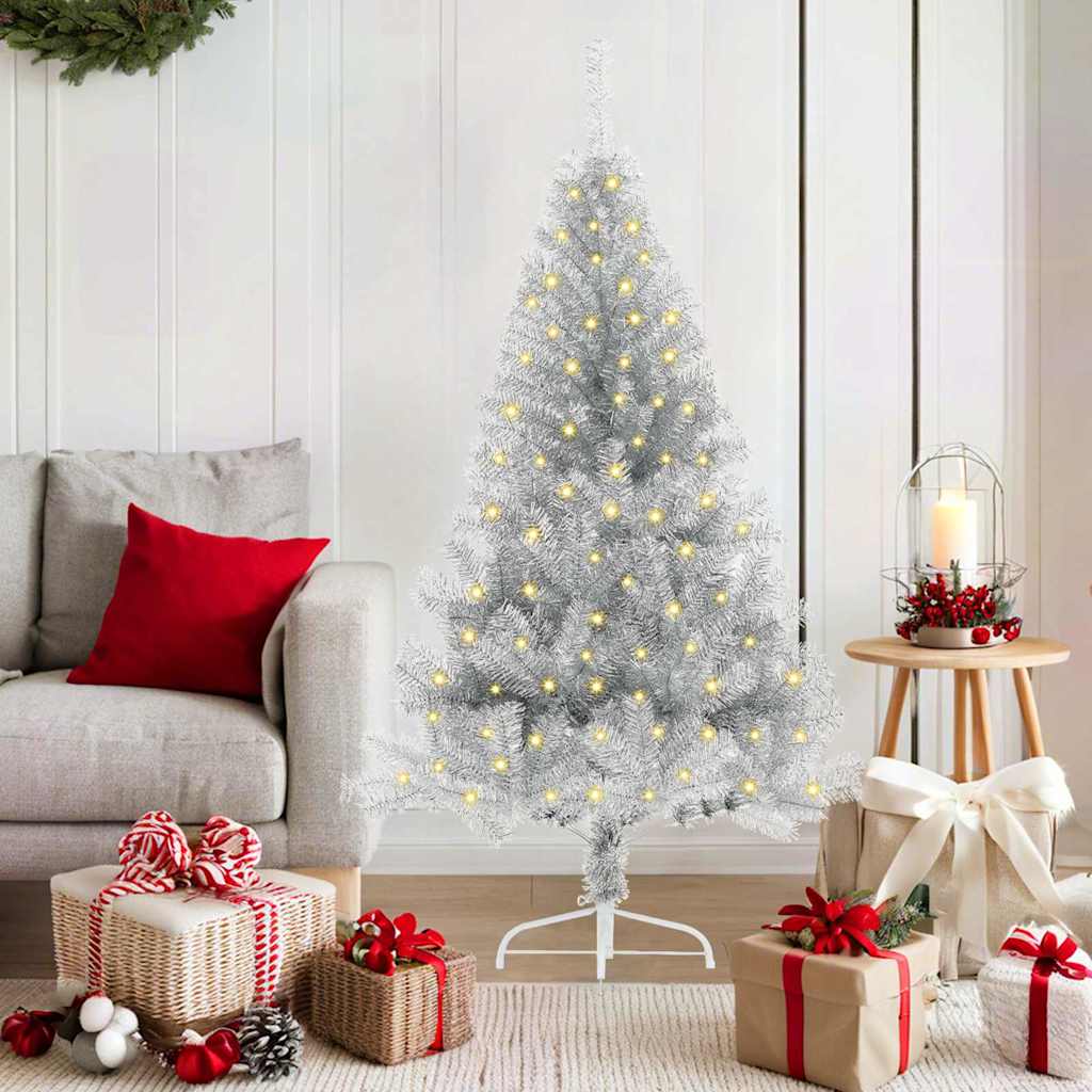 Kunstmatig Voorverlicht Kerstboom met 150 LED Zilver 150 cm PET – afbeelding 1