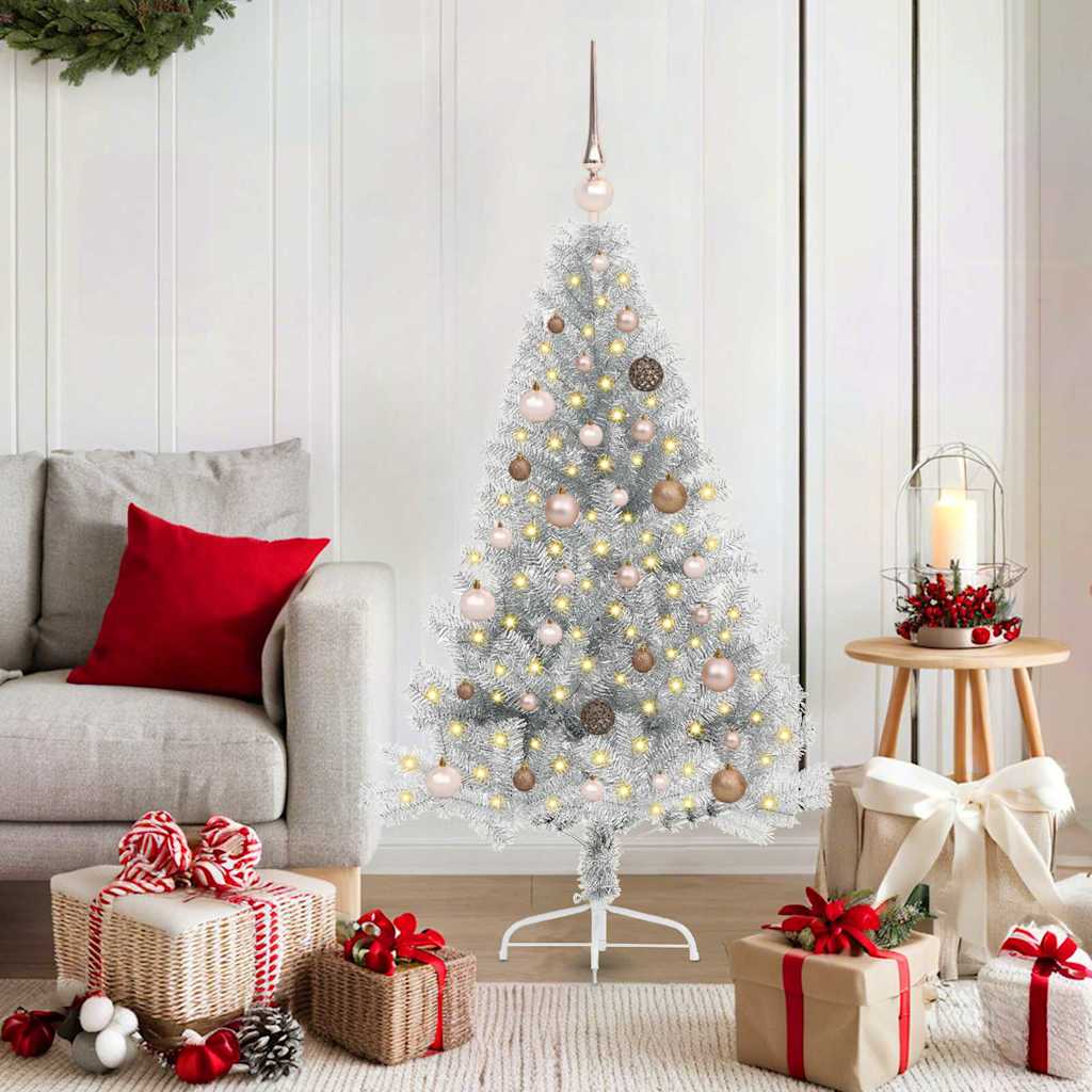 Kunstmatig Voorverlicht Kerstboom met 150 LED Zilver 150 cm PET – afbeelding 1