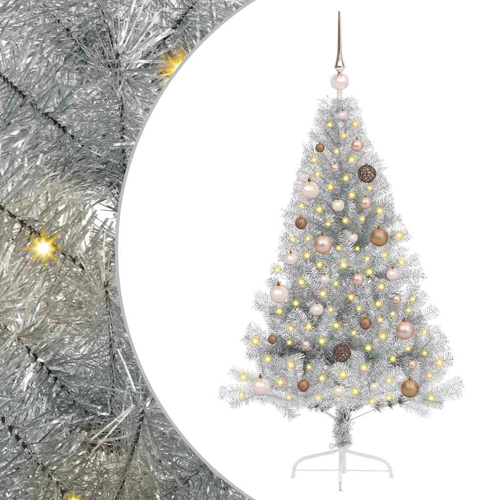 Kunstmatig Voorverlicht Kerstboom met 150 LED Zilver 150 cm PET – afbeelding 2