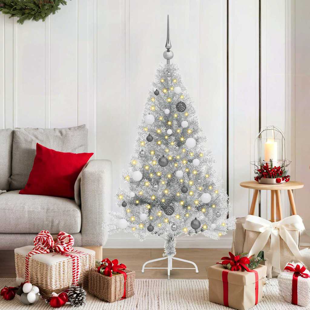Kunstmatig Voorverlicht Kerstboom met 150 LED Zilver 150 cm PET – afbeelding 1