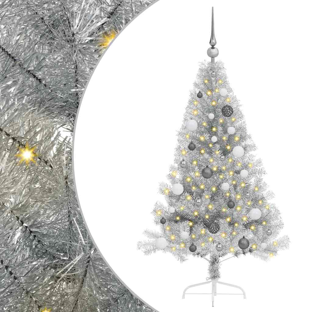 Kunstmatig Voorverlicht Kerstboom met 150 LED Zilver 150 cm PET – afbeelding 2