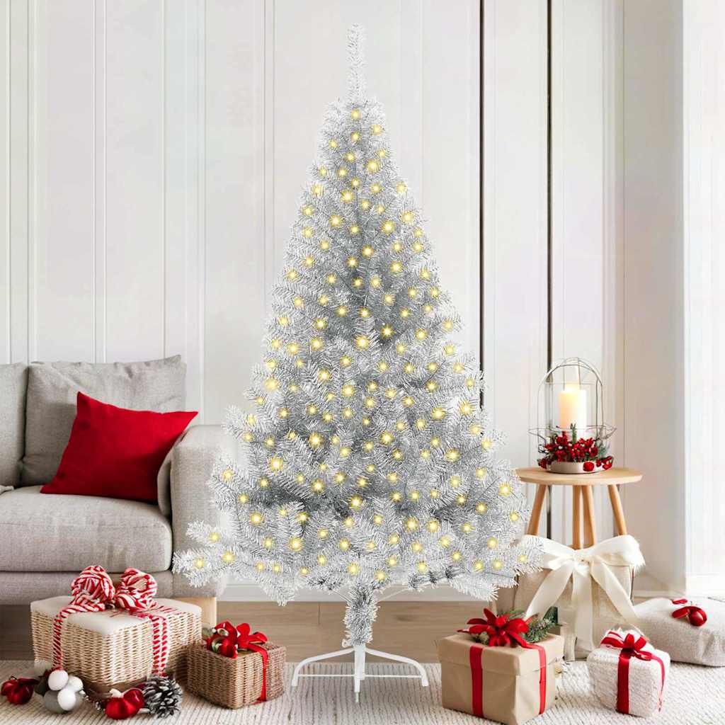 Kunstmatig Voorverlicht Kerstboom met 300 LED Zilver 180 cm PET – afbeelding 1