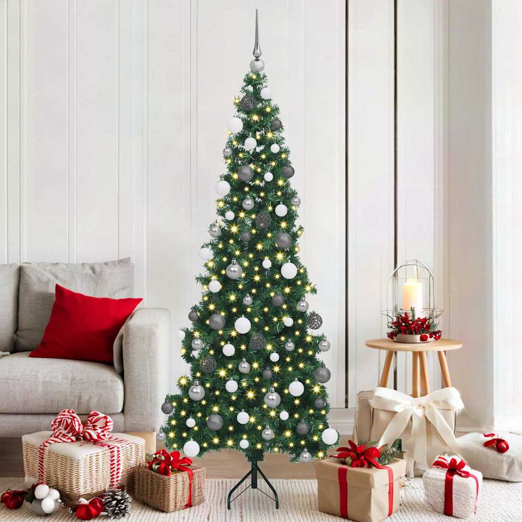 Hoek Kunstkerstboom met 300 LED Groen 180 cm PVC en Metaal – afbeelding 1