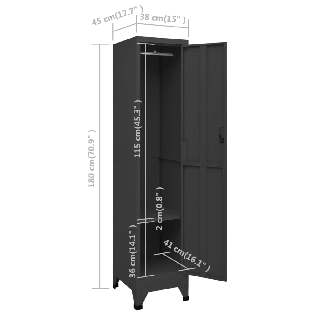 Lockerkast 38x45x180 cm staal antracietkleurig – afbeelding 8