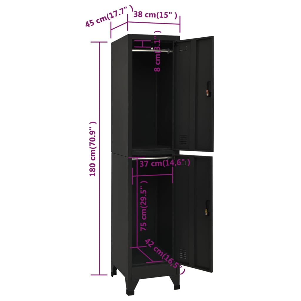 Lockerkast 38x45x180 cm staal zwart – afbeelding 8