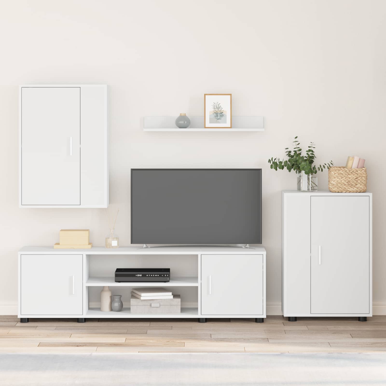Tv-meubelset Wit Bewerkt hout – afbeelding 1