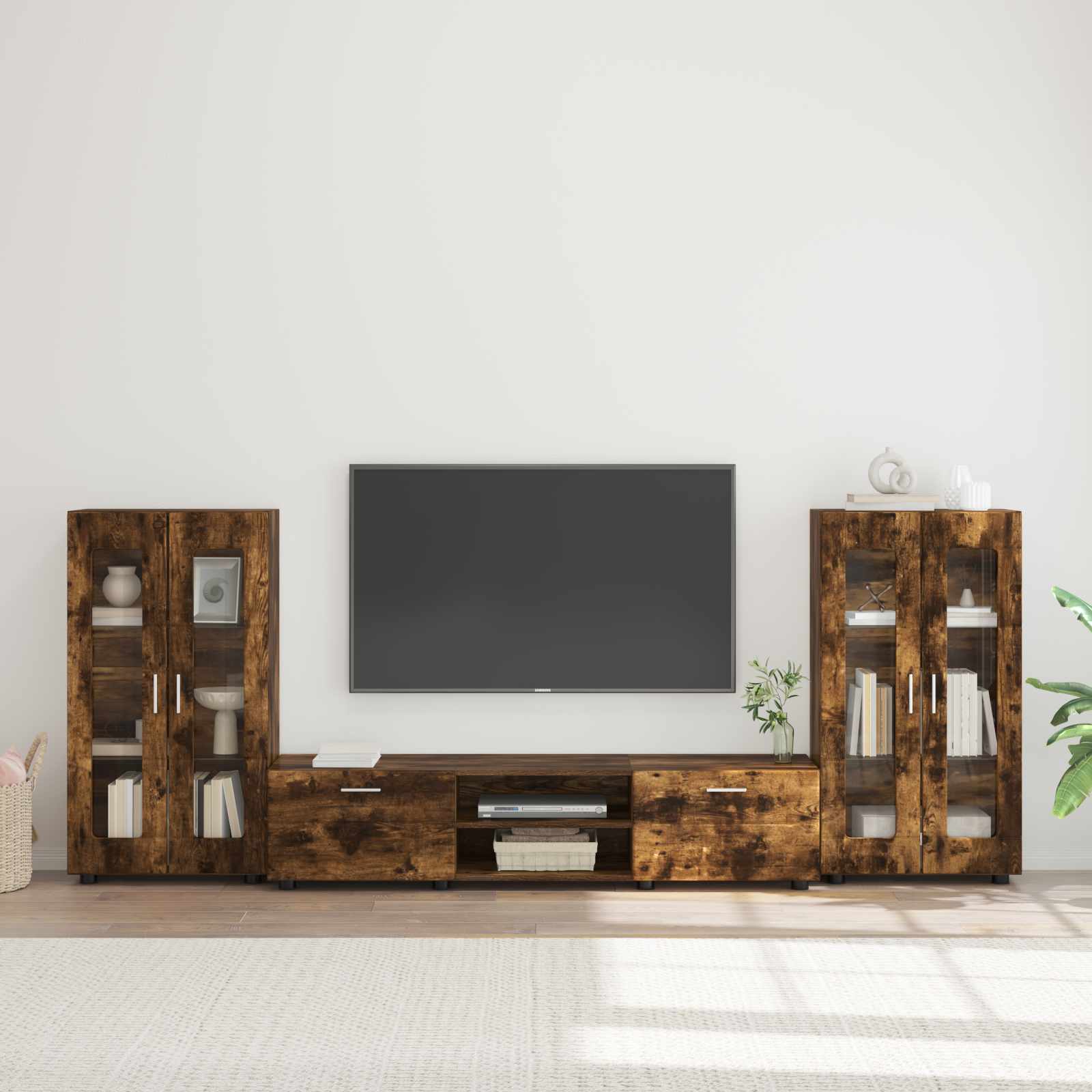 Tv-meubelset met lade FLORIN 3 pcs Gerookt eiken Bewerkt hout