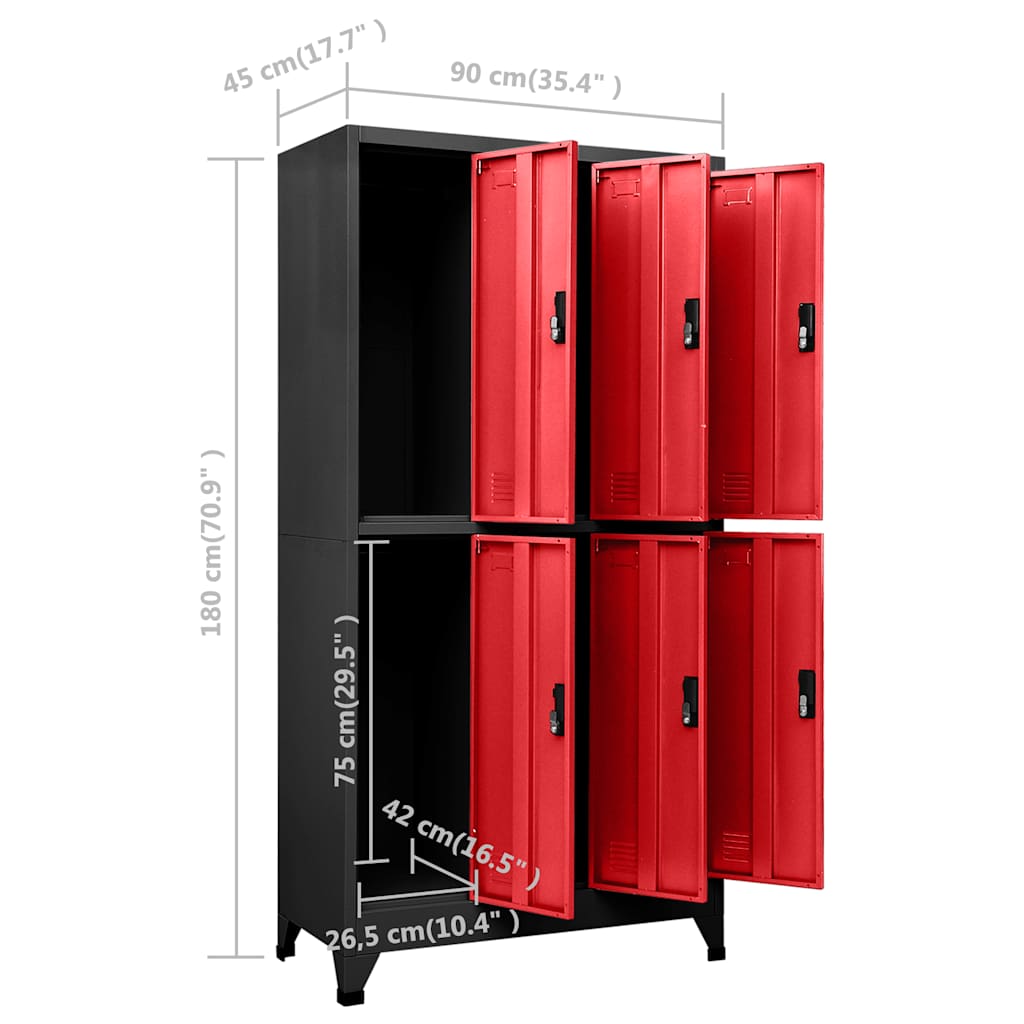 Lockerkast 90x45x180 cm staal antracietkleurig en rood – afbeelding 8