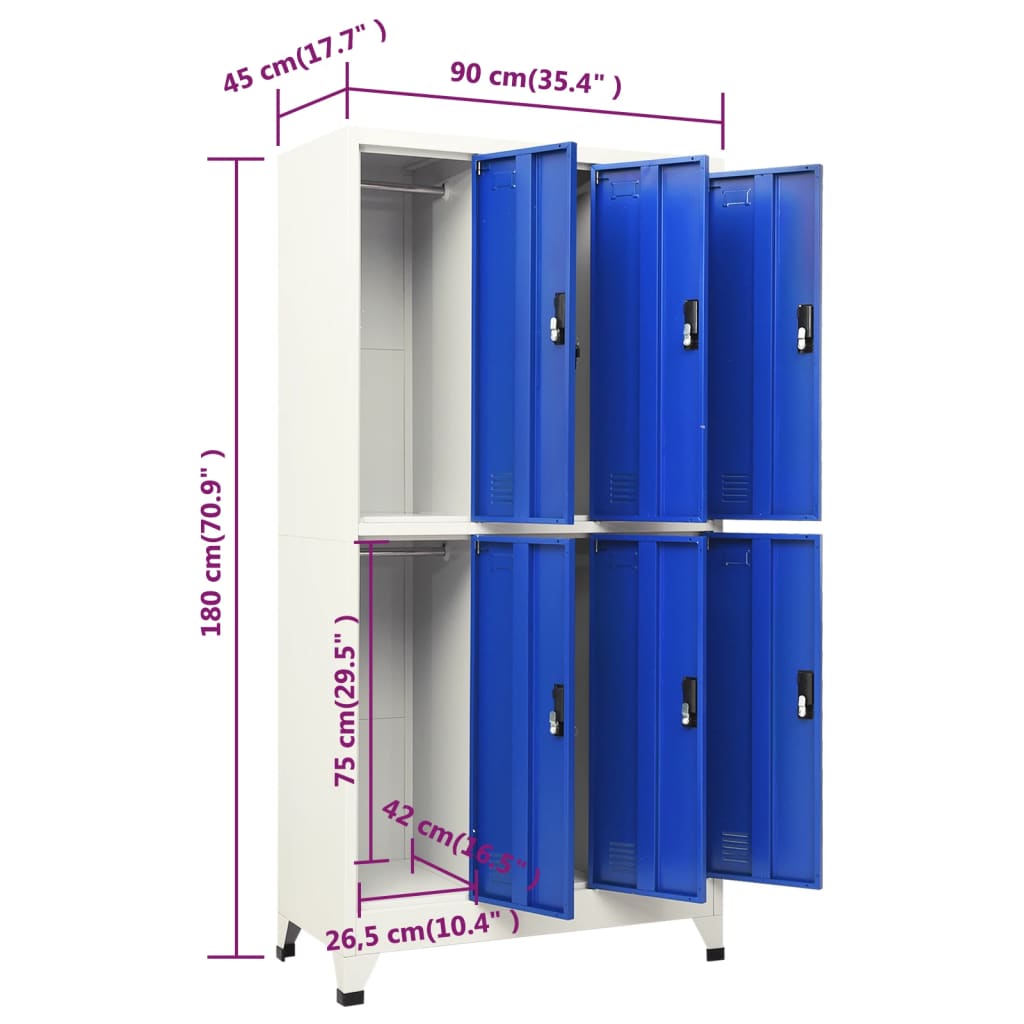 Lockerkast 90x45x180 cm staal grijs en blauw – afbeelding 8