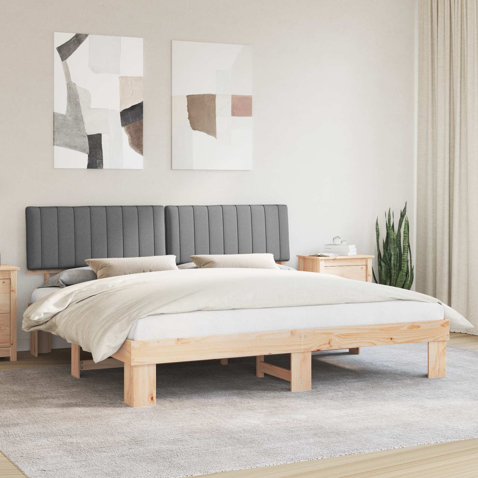 Bedframe met Gevoerd Hoofdgedeelte Lichtgrijs 200 x 200 cm – afbeelding 1