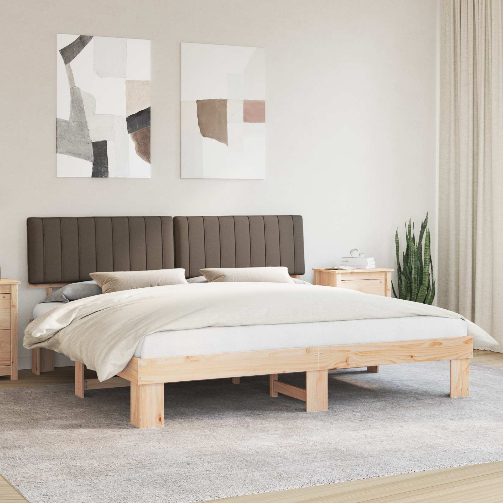 Bedframe met Gevoerd Hoofdgedeelte Taupe 200 x 200 cm – afbeelding 1