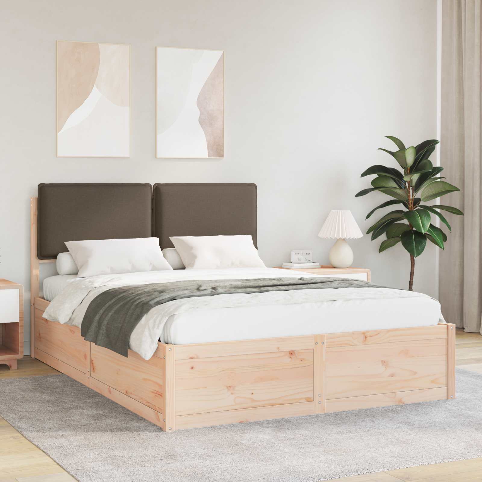 Bedframe met Gevoerd Hoofdgedeelte Taupe 150 x 200 cm – afbeelding 1