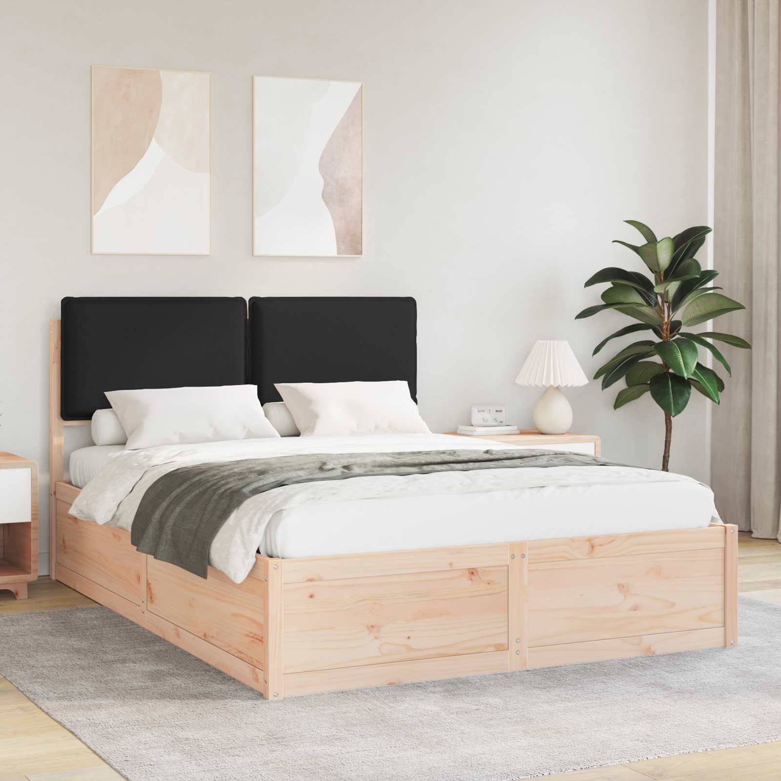 Bedframe met Gevoerd Hoofdgedeelte Zwart 140 x 200 cm – afbeelding 1