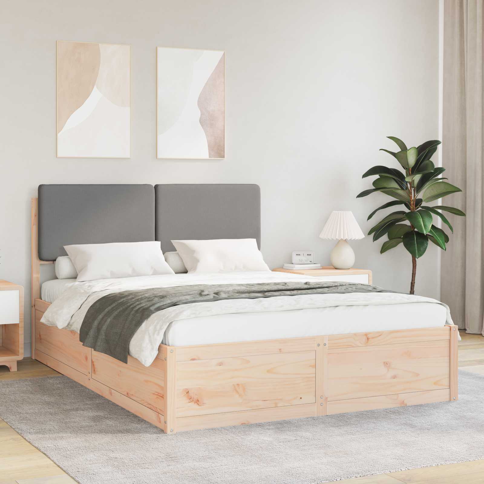 Bedframe met Gevoerd Hoofdgedeelte Lichtgrijs 150 x 200 cm – afbeelding 1