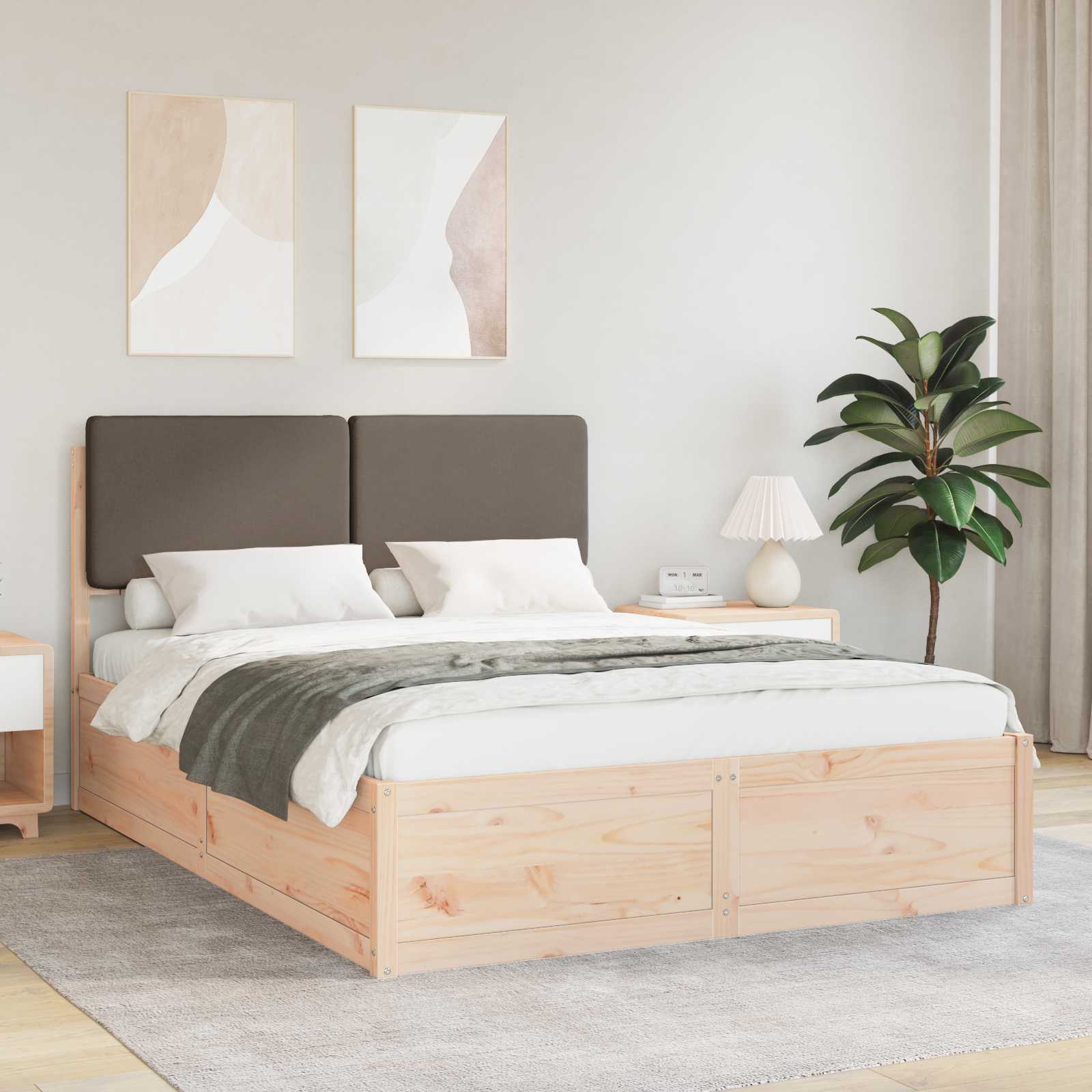 Bedframe met Gevoerd Hoofdgedeelte Taupe 140 x 200 cm – afbeelding 1