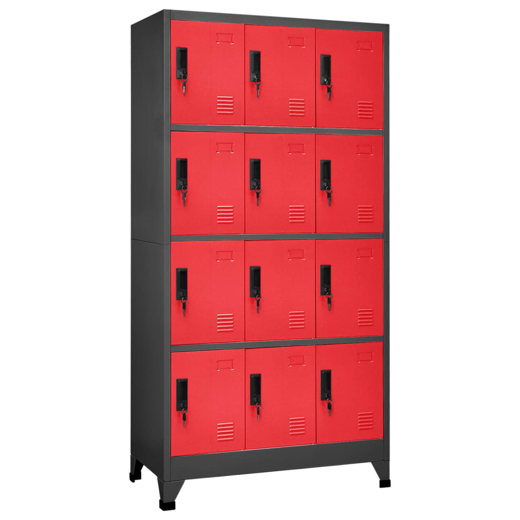 Lockerkast 90x45x180 cm staal antracietkleurig en rood