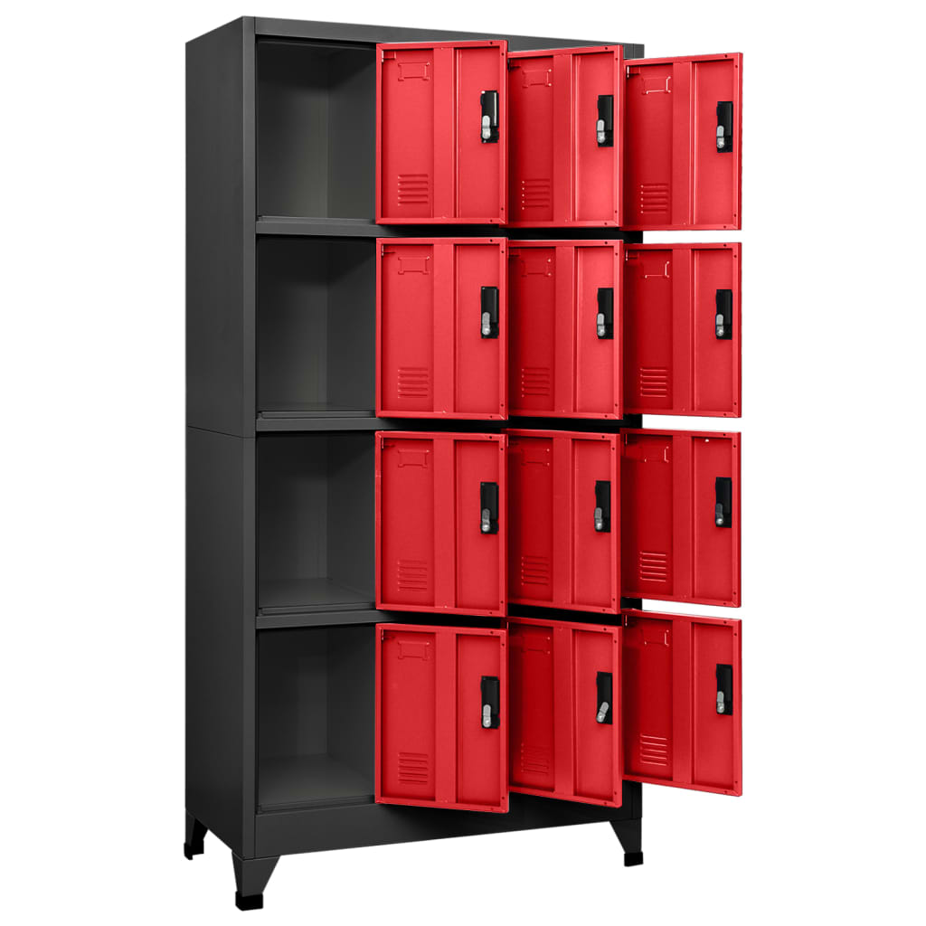 Lockerkast 90x45x180 cm staal antracietkleurig en rood – afbeelding 3