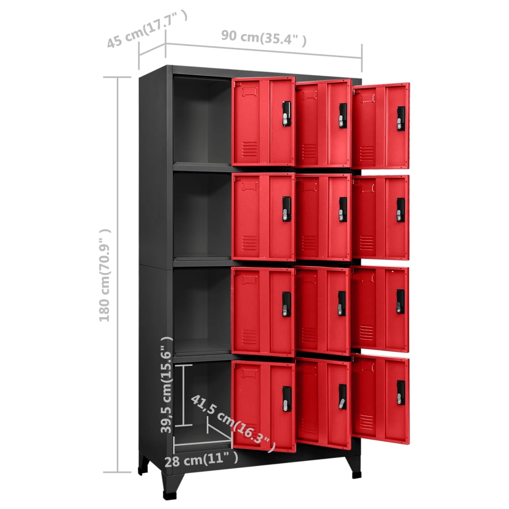 Lockerkast 90x45x180 cm staal antracietkleurig en rood – afbeelding 8