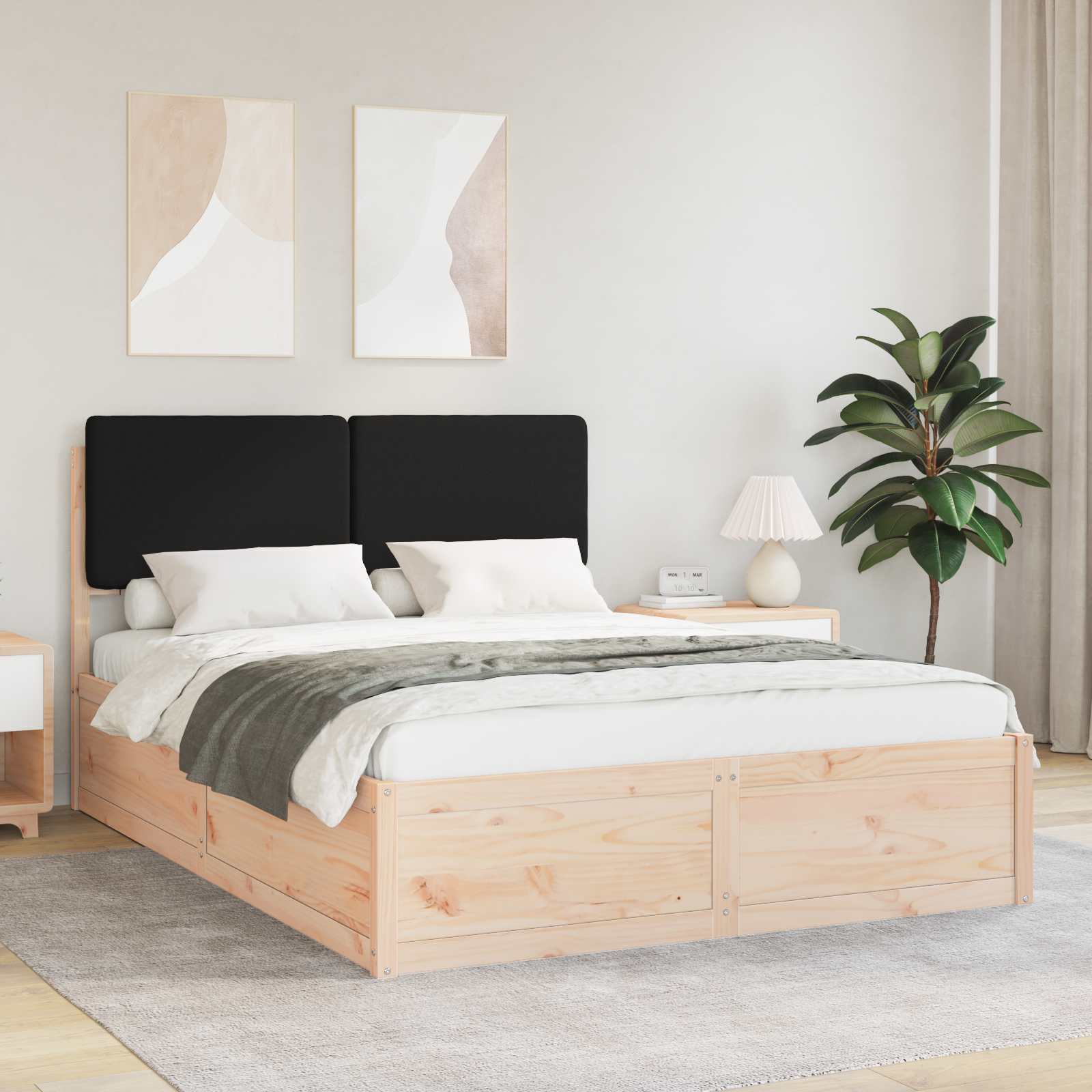 Bedframe met Gevoerd Hoofdgedeelte Zwart 135 x 190 cm – afbeelding 1