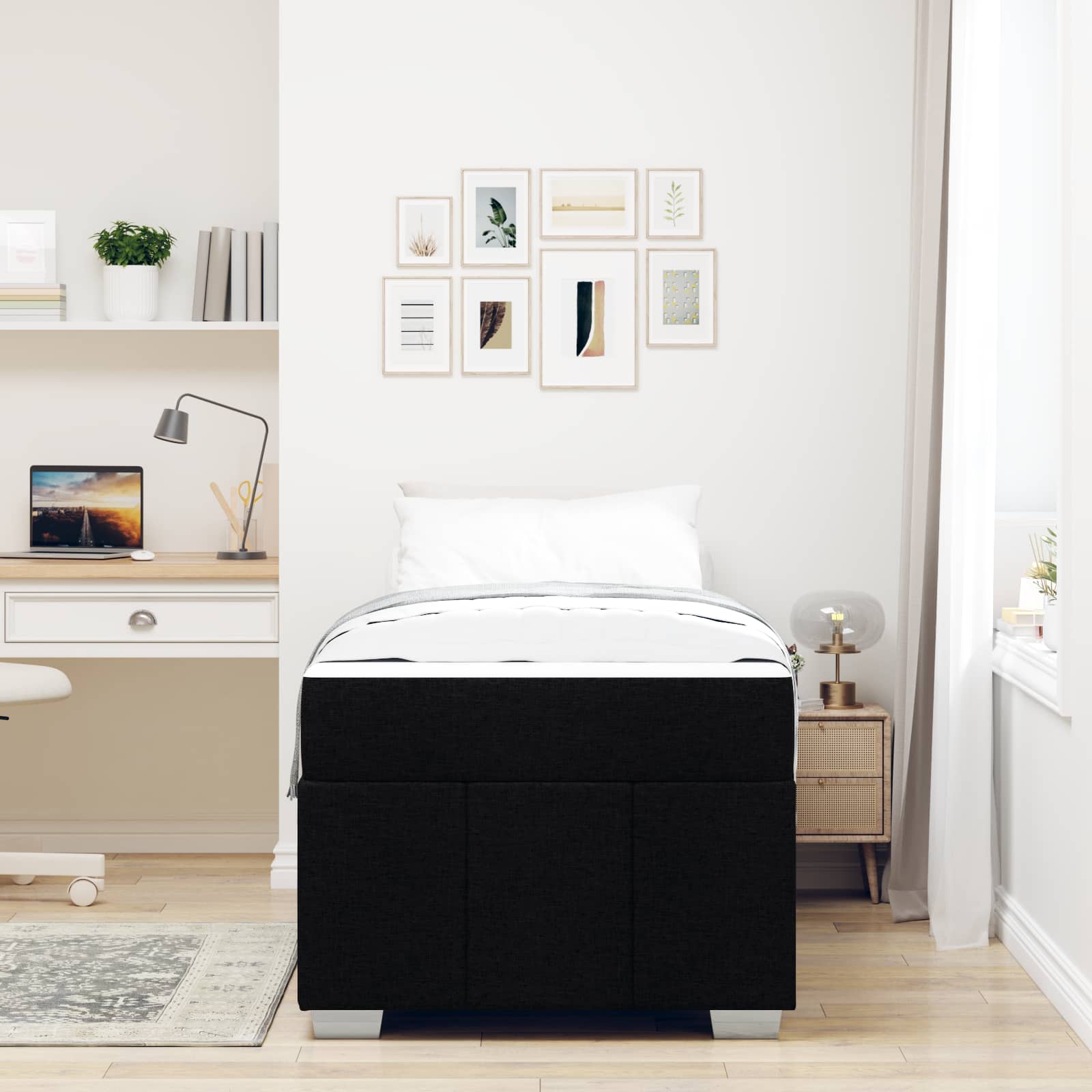 Bedframe met matras Zwart 90 x 200 cm Stof – afbeelding 4