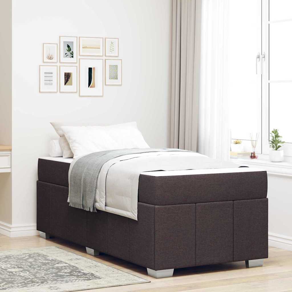 Bedframe met matras Donkerbruin 100 x 200 cm Stof – afbeelding 1