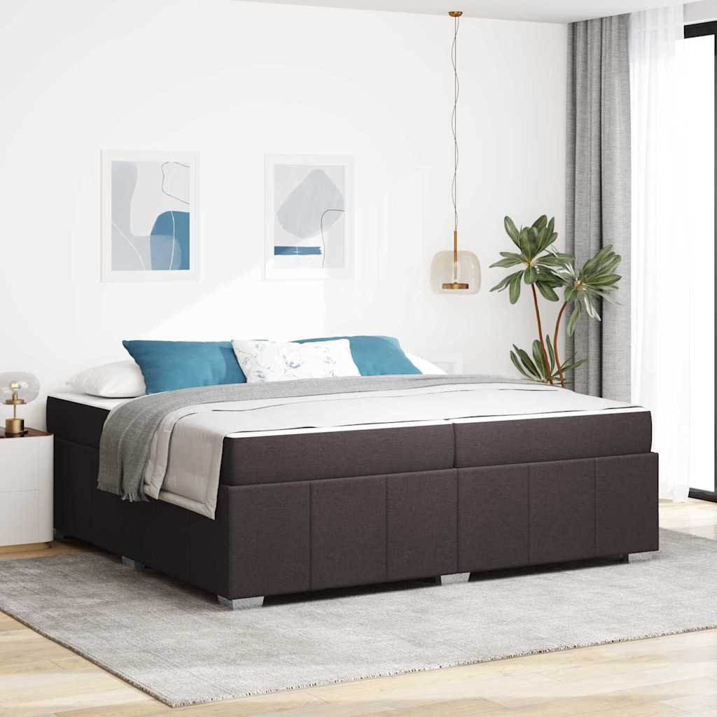 Bedframe met matras Donkerbruin 200 x 200 cm Stof – afbeelding 1