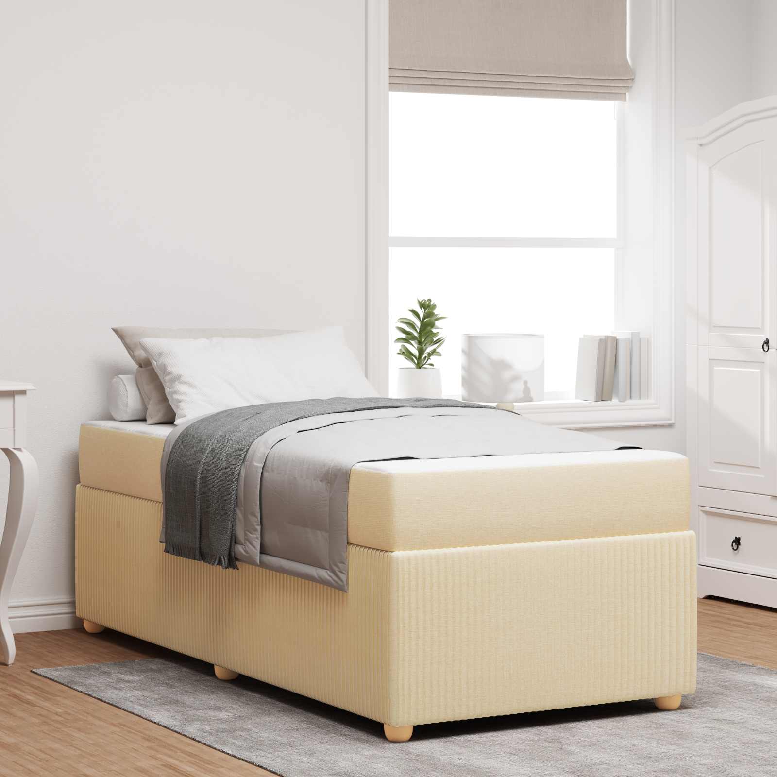 Bedframe met matras Crème 90 x 200 cm Stof – afbeelding 1