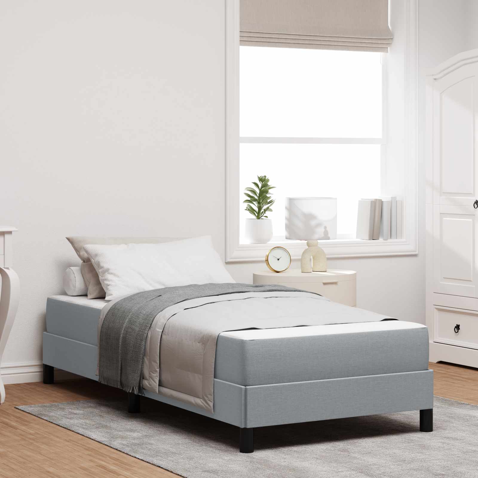 Boxspringbed met matras Lichtgrijs 90 x 190 cm Stof – afbeelding 1