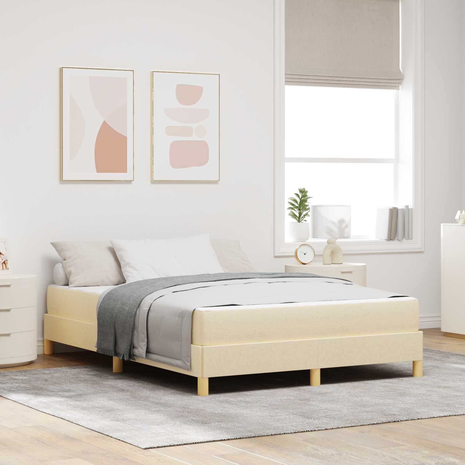 Boxspringbed met matras Crème 140 x 200 cm Stof – afbeelding 1