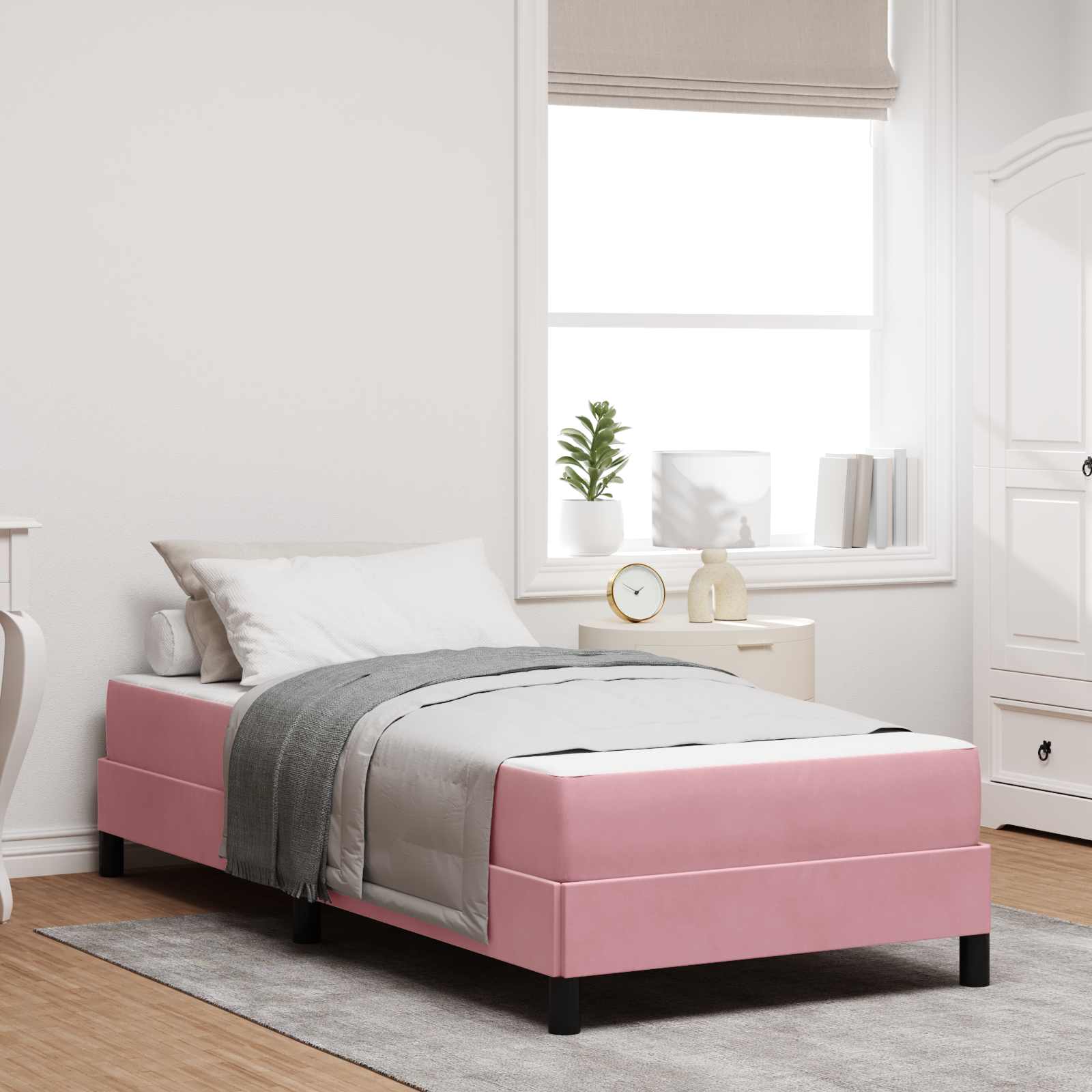 Boxspringbed met matras Roze 80 x 200 cm Stof – afbeelding 1
