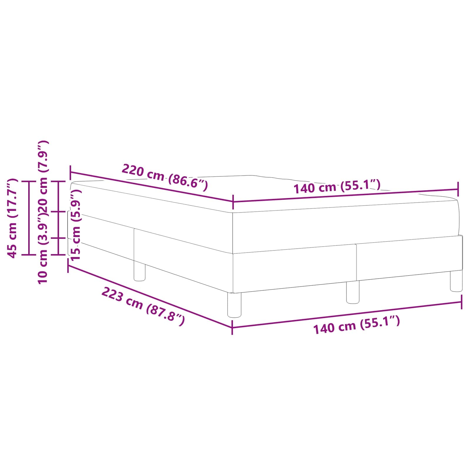 Boxspringbed met matras Donkerblauw 140 x 220 cm Stof – afbeelding 11
