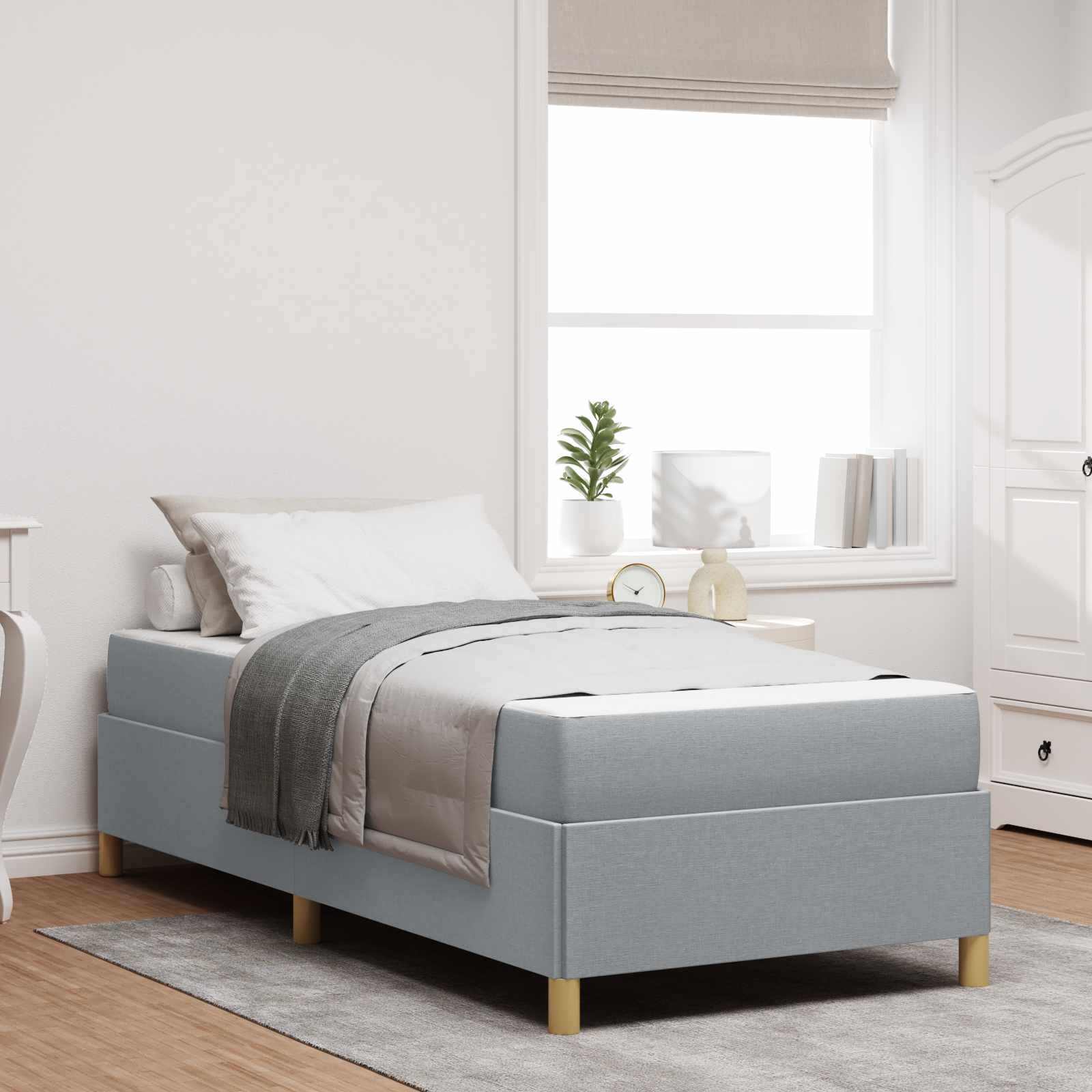Bedframe met matras Lichtgrijs 80 x 200 cm Stof – afbeelding 1