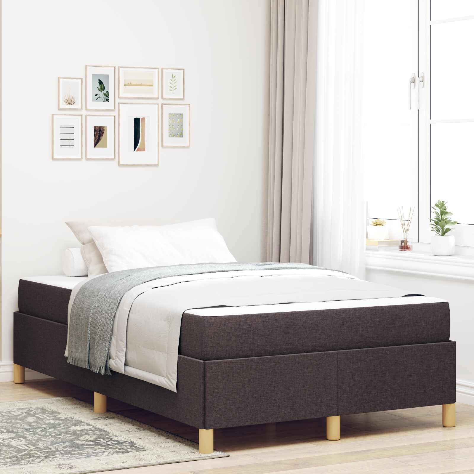 Bedframe met matras Donkerbruin 120 x 200 cm Stof – afbeelding 1