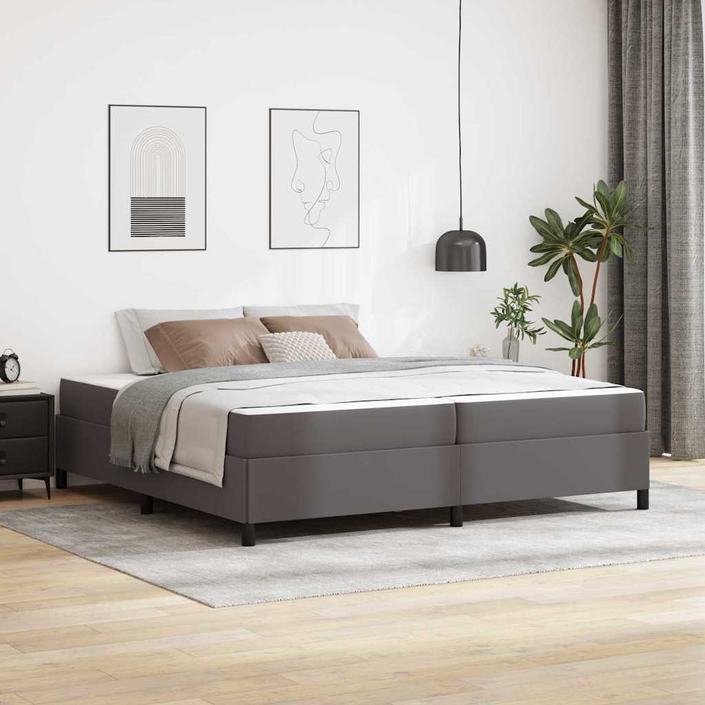 Bedframe met matras Grijs 200 x 200 cm Stof – afbeelding 1