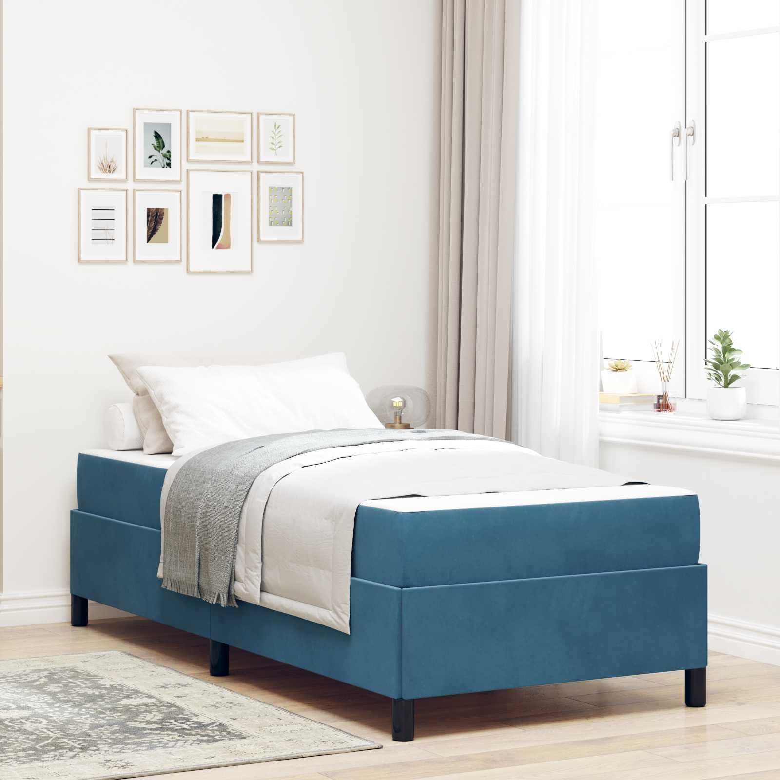 Bedframe met matras Donkerblauw 80 x 200 cm Stof – afbeelding 1