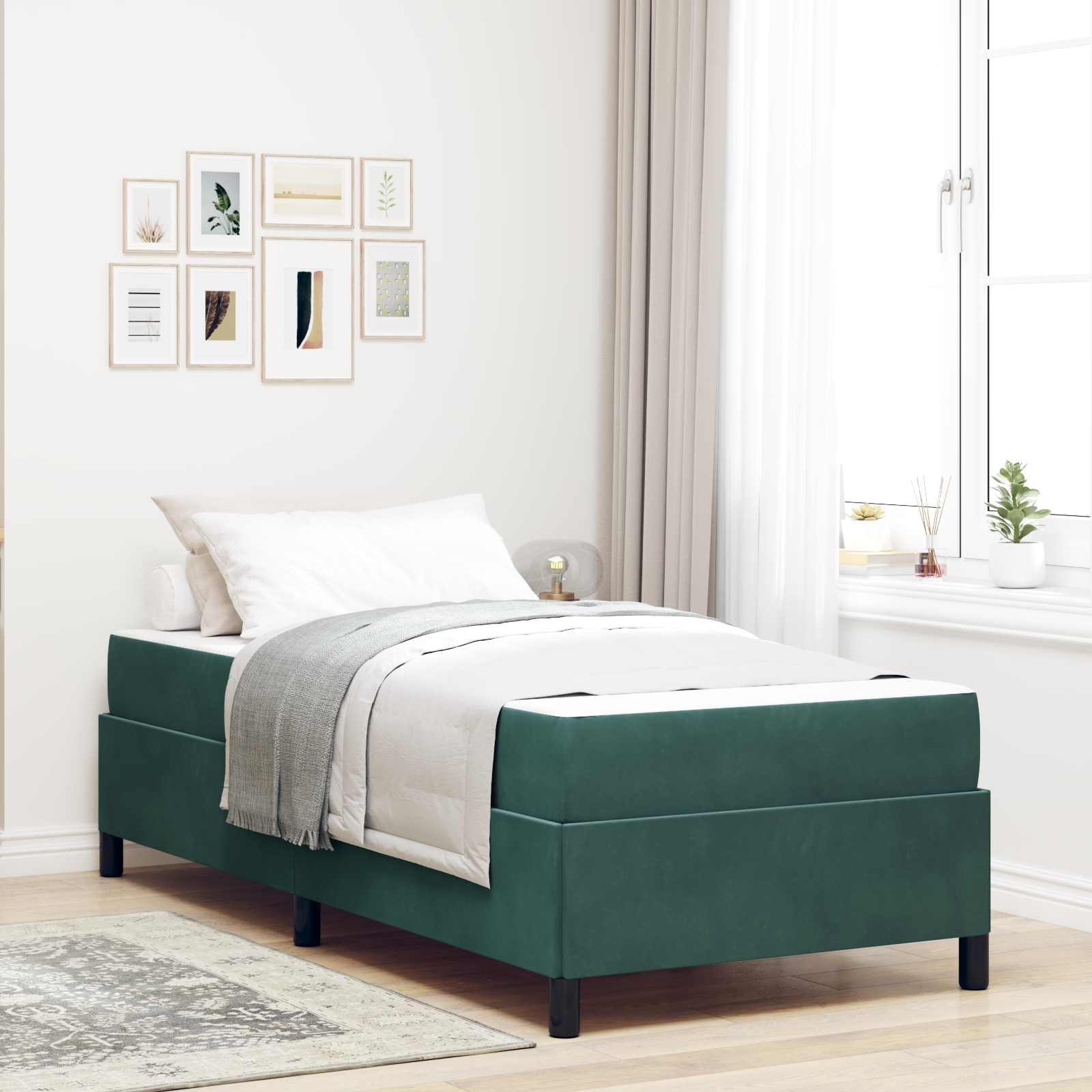 Bedframe met matras Donkergroen 90 x 200 cm Stof – afbeelding 1