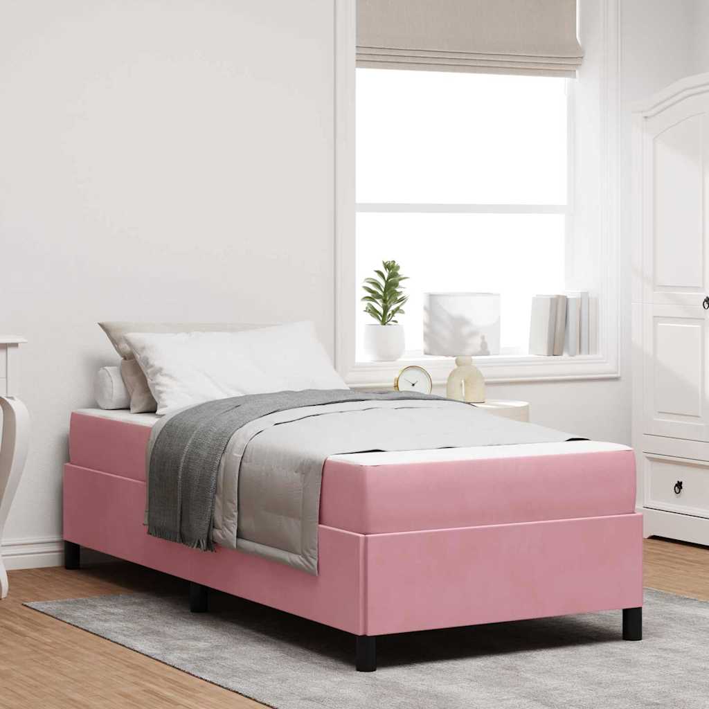 Bedframe met matras Roze 100 x 200 cm Stof – afbeelding 1