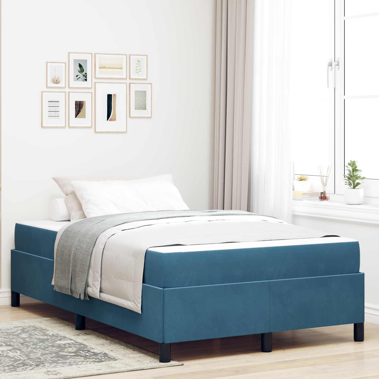 Bedframe met matras Donkerblauw 120 x 200 cm Stof – afbeelding 1