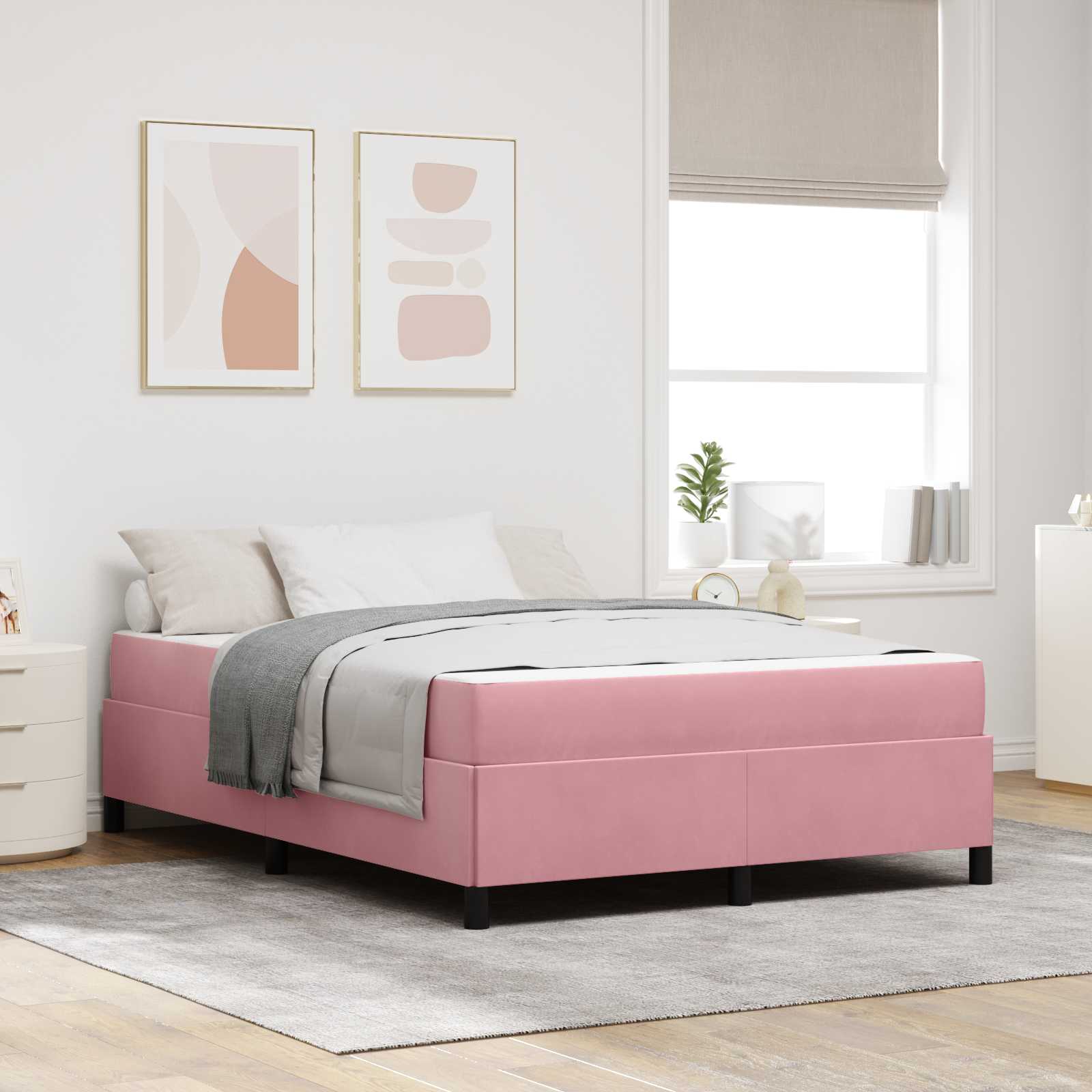 Bedframe met matras Roze 160 x 200 cm Stof – afbeelding 1
