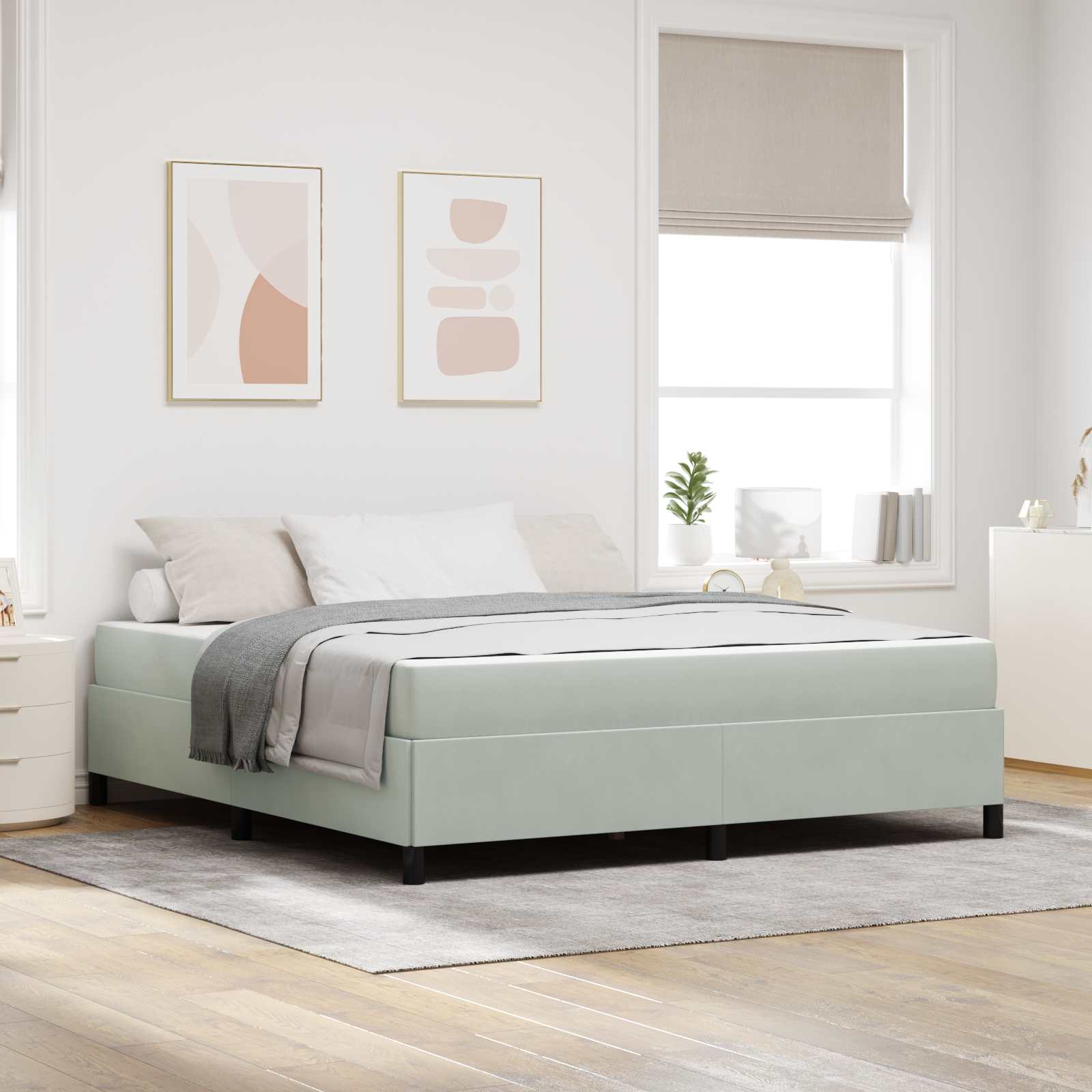 Bedframe met matras Lichtgrijs 180 x 200 cm Stof – afbeelding 1
