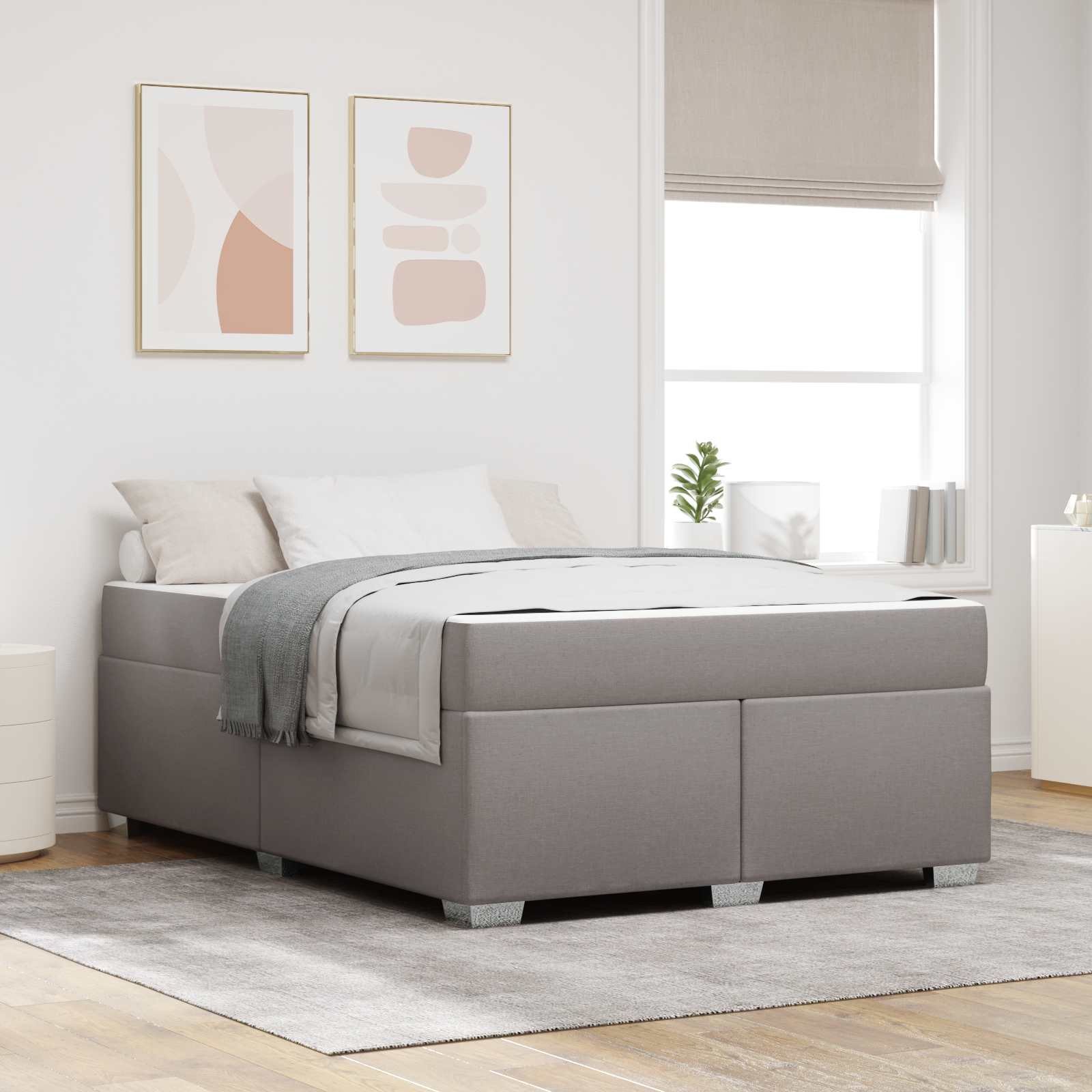 Bedframe met matras Taupe 140 x 200 cm Stof – afbeelding 1