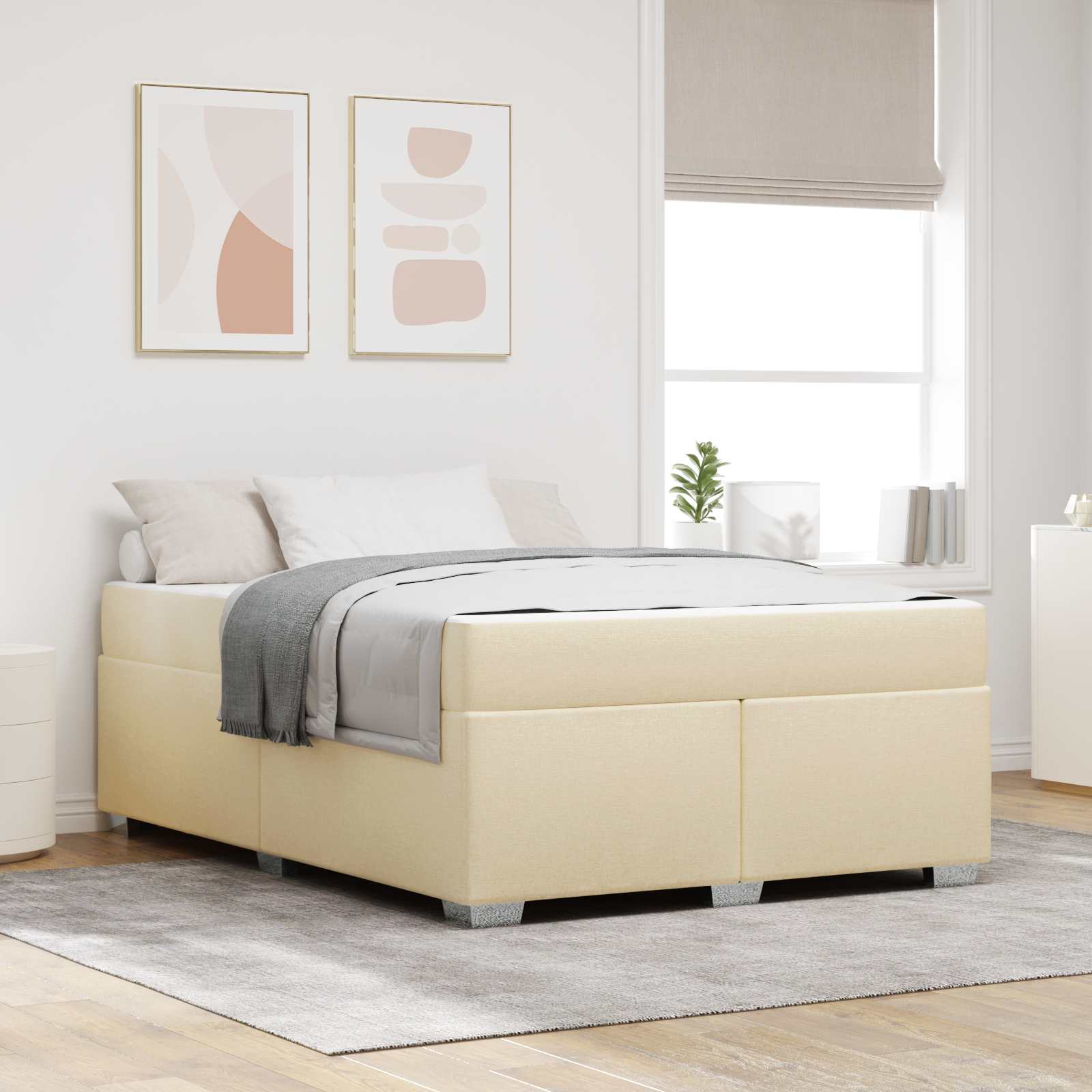 Bedframe met matras Crème 160 x 200 cm Stof – afbeelding 1