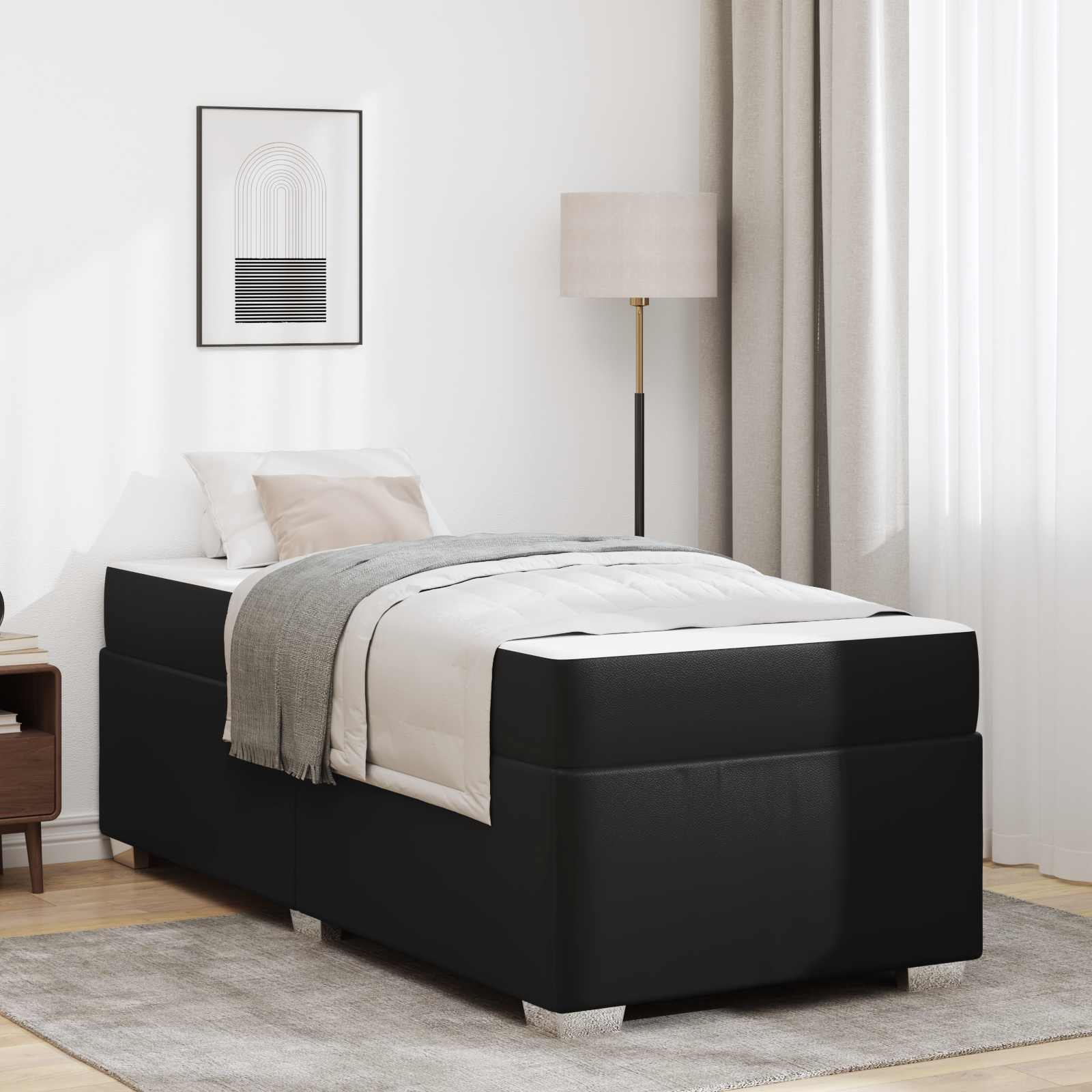 Bedframe met matras Zwart 100 x 200 cm Stof – afbeelding 1