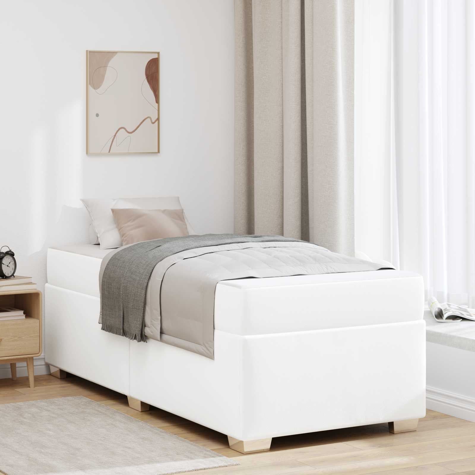 Bedframe met matras Wit 100 x 200 cm Stof