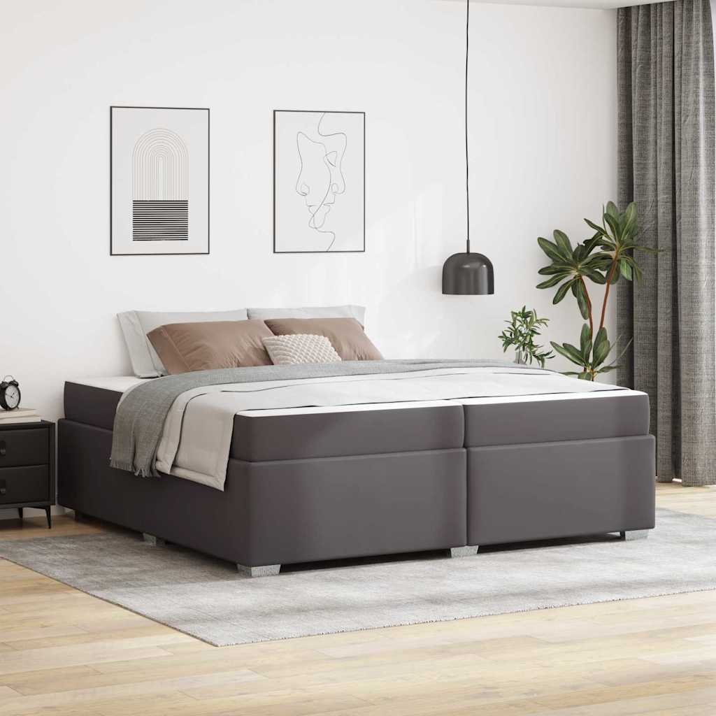 Bedframe met matras Grijs 200 x 200 cm Stof – afbeelding 1
